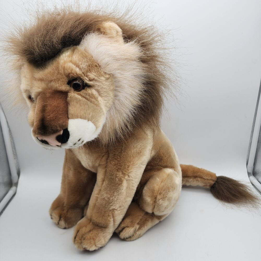Vintage People Pals Large Male Lion Plush 16" Sits Up Furry Mane Realistic A&A